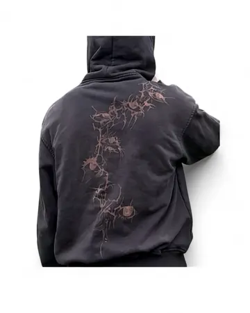 Hoodie mit gebleichtem Dornen-Motiv auf dem Rücken